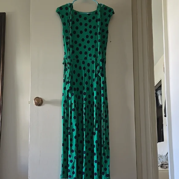 Boden Jersey Green Polka Dot Maxi Dress - Picture 1 of 7